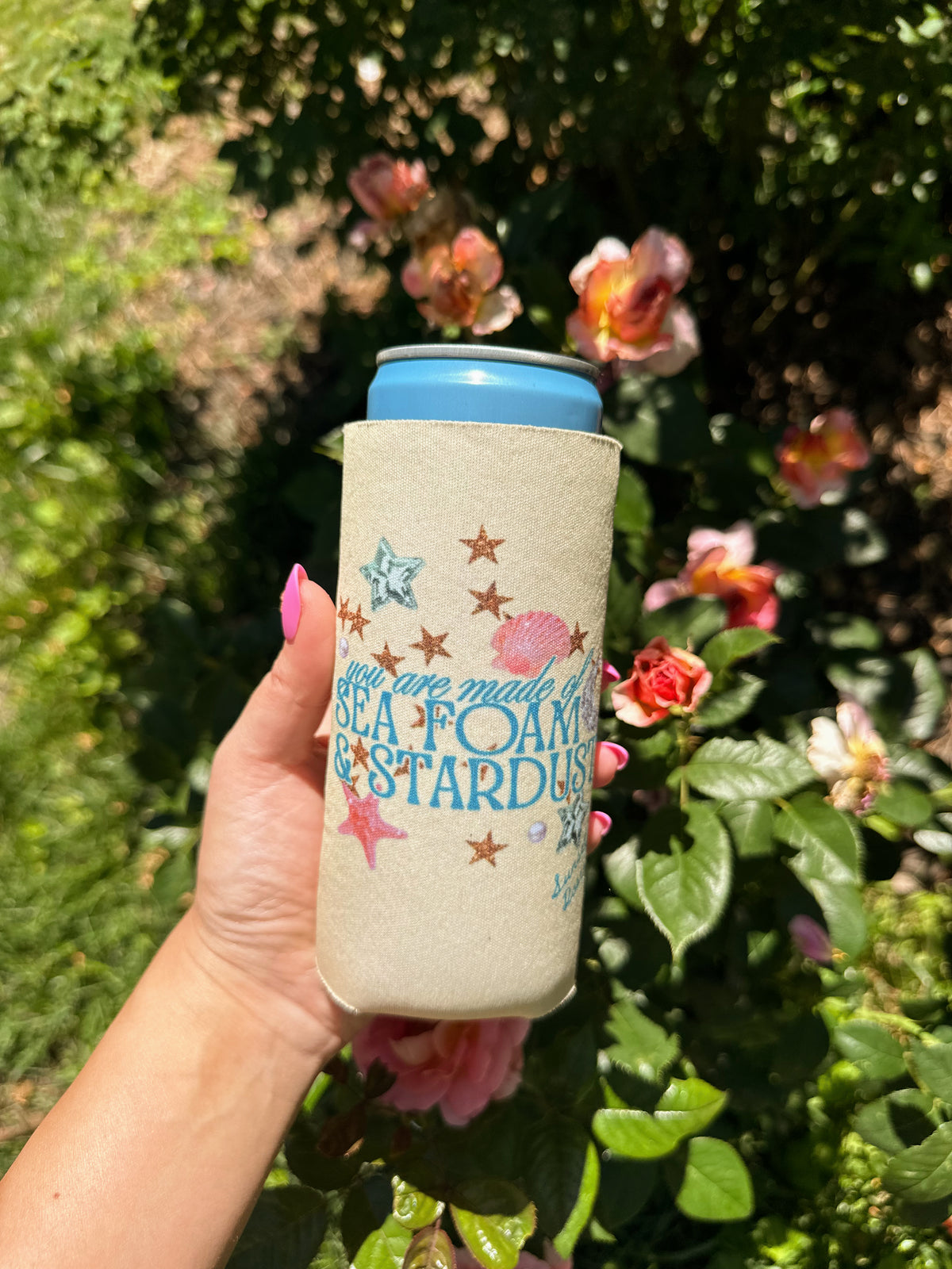 Sea Foam and Stardust Can Cooler