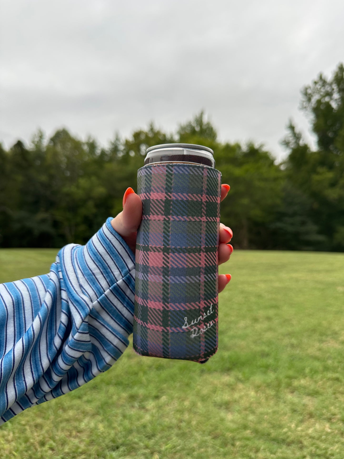 Evergreen Plaid Slim Can Cooler